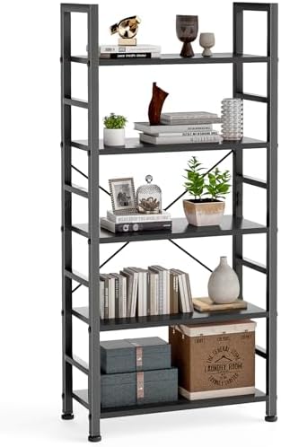 DUMOS 5 Tiers Open Bookshelf, Classic Freestanding Tall Display Shelf