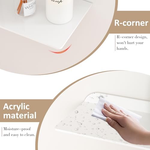 Sezanrpt 11.4x16 Inch Acrylic Corner Floating Shelf Set of 4, White Corner Wall Shelf for Home Décor, Speakers, Security