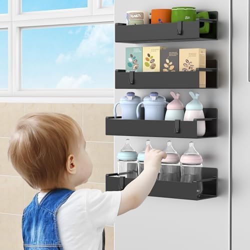 HuggieGems 8 Pack Magnetic Spice Rack Organizer for Refrigerator and Oven, Black Fridge Organizers and Storage for Kitch