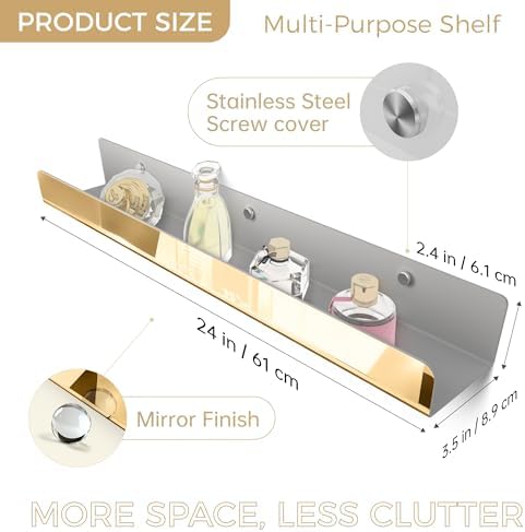 2 Packs 24 inches Gold Acrylic Shelves,Book Shelf for wall