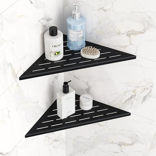 Qeke 12" Corner Shower Shelves 304 Stainless Steel, Matte Black, 2 Pack