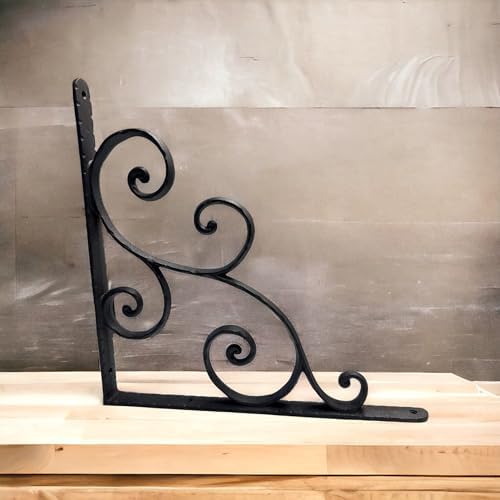 NACH Decorative Shelf Brackets, 1 Pack of 14.5 x 1 x 14.5 inch, Black Cast Iron Shelving Brackets - Metal Shelf Brackets