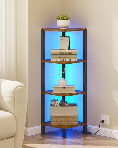 TUTOTAK Corner Shelf, 4-Tier Corner Bookshelf for Small Space