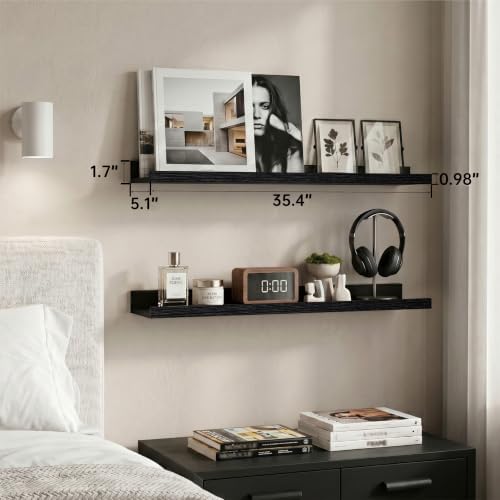 Black Picture Ledge Shelves, 36 Inch Long Floating Shelf Set of 2
