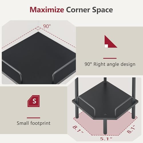 Tajsoon 3 Tier Corner Shelf Stand, Standing Corner Shelf Unit, Black