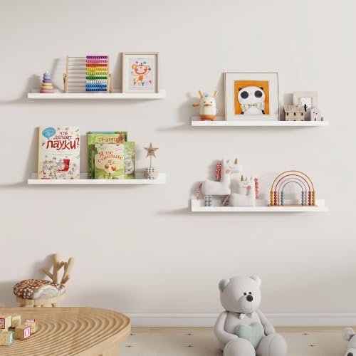 Dreamland Picture Ledge Shelf for Wall, Floating Shelves Set of 2,30 inch Long Floating Shelves with Lip for Living Room,Bedroom,Bathroom,Kitchen,White