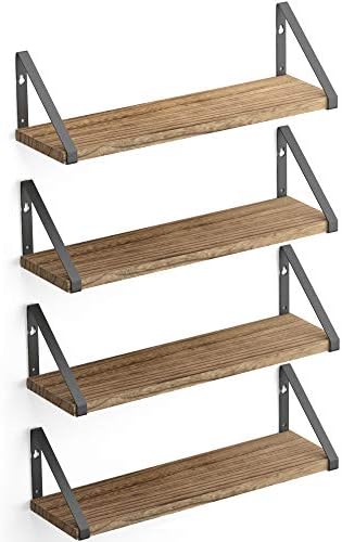 Wallniture Ponza Floating Shelves Wall Mounted Set of 4, Wall Shelves for Bedroom, Bathroom, Living Room, Kitchen, Natur