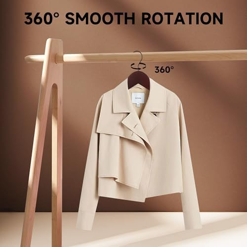 Wooden Top Hangers with 360° Swivel Hook, Dark Cherry, 12-Pack