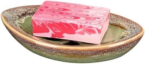 Ceramic Soap Dish with Self Draining Tray for Bar Soap, Bathroom, Kitchen (Green No.3)