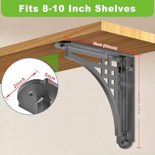 Dolibest 8 Inch Heavy Duty Shelf Brackets, 5MM Thickness L- Bracket , Metal Floating Shelf Bracket, Wall Shelf Bracket &