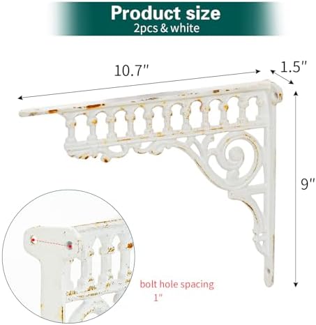 Sungmor 10.6 Inch Cast Iron Brackets for Shelves - 2 Pack Vintage White