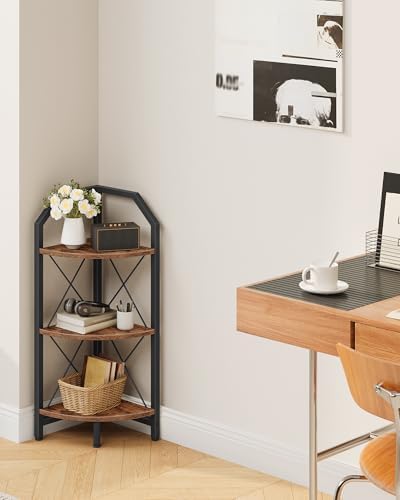 CHOEZON 3-Tier Corner Shelf, Industrial Corner Bookshelf, 35.4" Storage Stand, Plant Stand Display Shelf, Bookcase for B