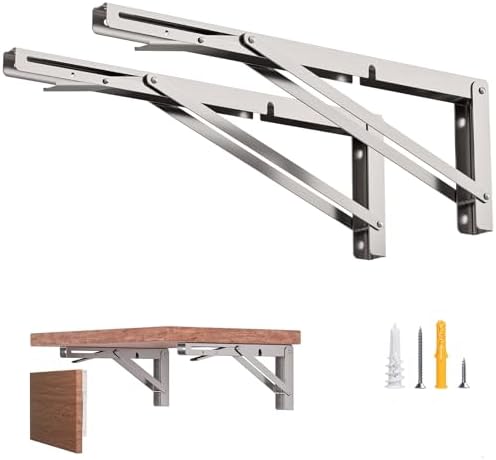 8-Inch Foldable Brackets for DIY Folding Shelves or Tables, L Shelf Brackets Collapsible, Heavy Duty Stainless Steel, Ma