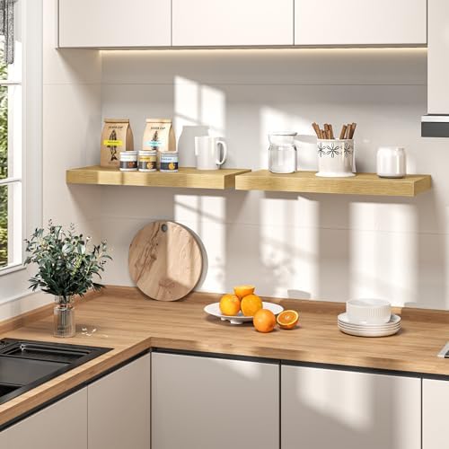 48" Floating Shelves for Wall, Set of 2, 8" Deep, 1.5" Thick, Oak Finish