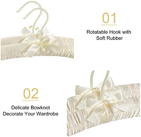 TOPIA HANGER Satin Padded Hangers for Women Clothing 17-inch 10 Pack Ivory