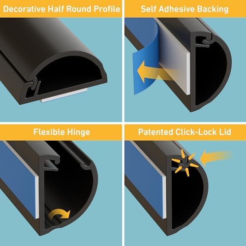 D-Line Half Round Cord Hider, Patented Cable Cover, Hide TV Wall Mount Wires, Raceway for Cords, Decorative Wire Covers,