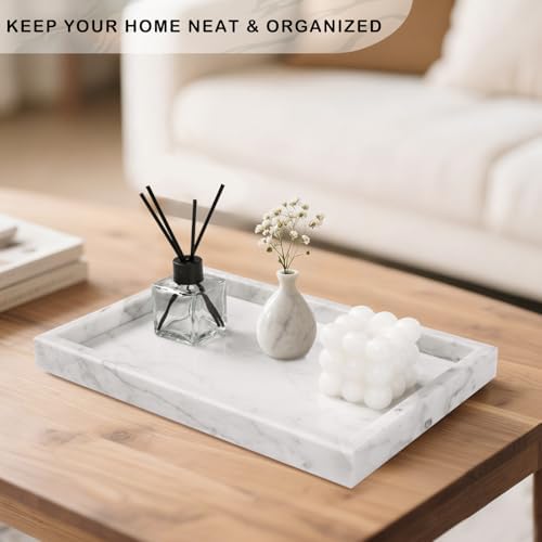 Marble Bathroom Tray for Countertop & Home Decor, Natural Decorative Marble Tray for Jewelry & Perfume Organizer, Luxury