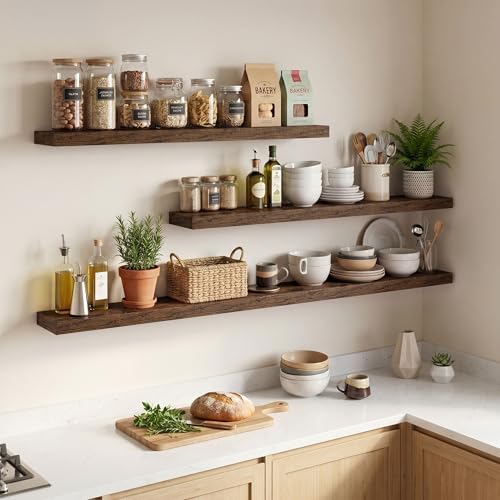Axeman 55Inch Floating Shelves for Wall, 2 Packs, Invisible Brackets, Brown