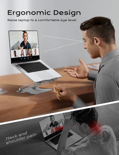 JCZT Adjustable Laptop Stand for Desk, Metal Foldable Laptop Riser, Grey