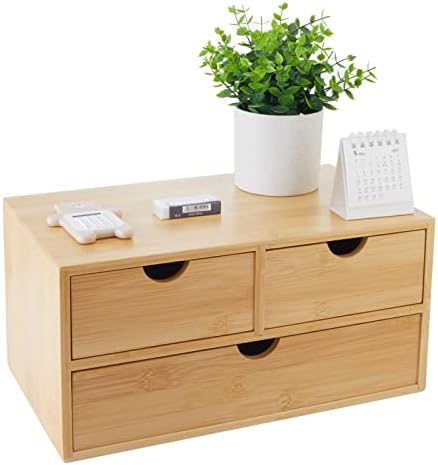 Charmewooden Bamboo Desk Organizer With Drawers Countertop Drawers Counter Storage Box Corner Desk Organizer for Home Office No Assembly Required
