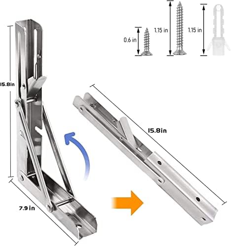 Folding Shelf Brackets 16 inch 4 Pcs Max. Load 350lb - Heavy Duty Stainless Steel DIY Wall Mounted Shelf Brackets Space 