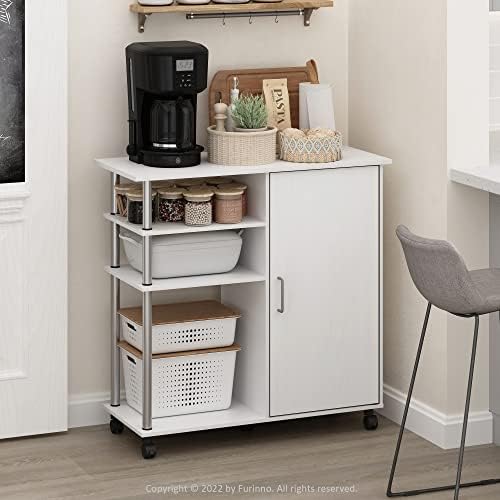 Furinno Helena Rolling Cart, 4-Tier Rolling Utility Cart with Closed Cabinet, Storage Cart, for Office, Living Room, Kit