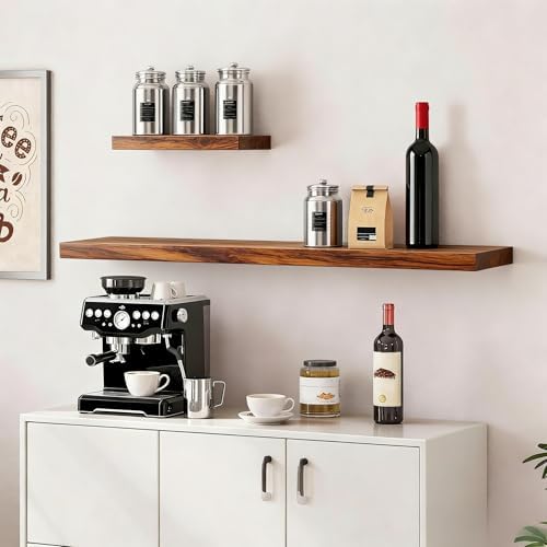 Vervida® Rustic Brown Floating Wall Shelves 47.2in Set of 3 Storage Hidden