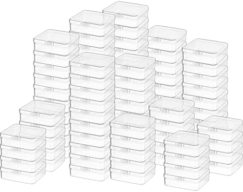 SATINIOR 300 Packs Clear Small Plastic Containers Transparent Storage Box with Hinged Lid in Bulk for Jewelry Hardware C
