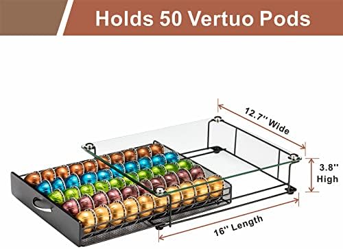 Coffee Pod Holder Drawer for Nespresso Vertuo Capsule With Glass For Cabinet Vertuoline Pod Storage Rack For Counter (Cl