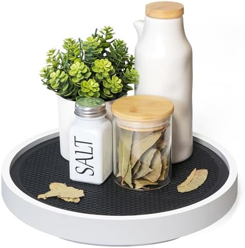 EOSAHR Non-Skid Lazy Susan Turntable, Wooden Rotating Tray for Table, White