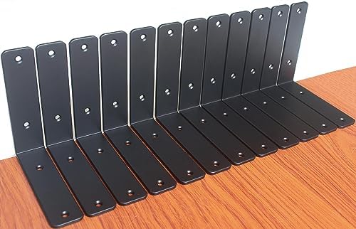16 Pack - L 6" x H 6" x W1.5, 5mm Thick Black L Shelf Bracket, Iron Shelf Brackets, Metal Shelf Brackets, Floating Shelf