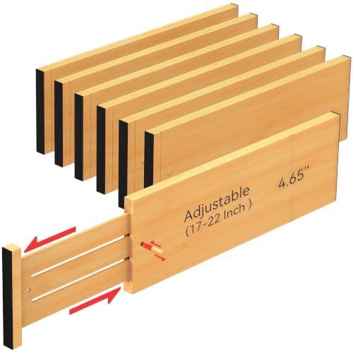 FJO 6 Pack Bamboo Drawer Dividers 4.65" High Adjustable from 17'' to 22''