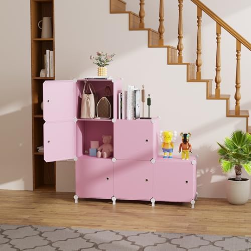 6Cube Storage Organizer Modular Stackable with Doors Pink