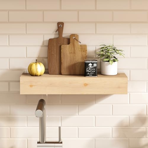 Wall Floating Shelves, Rustic Wood Wall Shelf Handmade (Unfinished - No Stain, 17 Inch - 2 Pack)