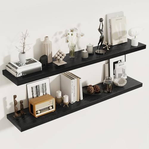 Fun Memories 55 Inch Floating Shelves for Wall 2 Pack Shelves for Bedroom|Kitchen|Bathroom Wall Mounted Rustic Wood Floa
