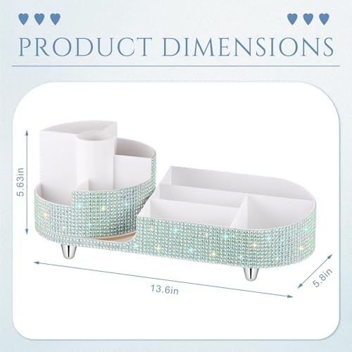 Rotating Makeup Organizer Vanity, Silver, Rhinestone