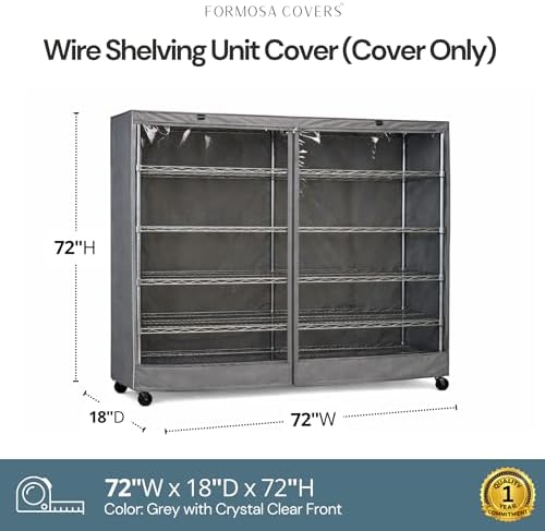 Formosa Covers Clear Front Wire Shelf Cover 72x18x72" Grey No Shelf