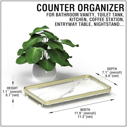 Counter Organizer for Bathroom, Kitchen or Coffee Bar, Metal Shelf with Faux Marble, Vanity Countertop Makeup Storage, D