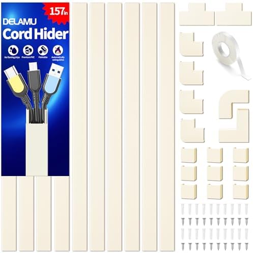 Cord Cover Wall, 157in Delamu Cord Hider Wall Mounted TV, Wire Covers for Cords Cable Management, Cable Raceway Cable Hi