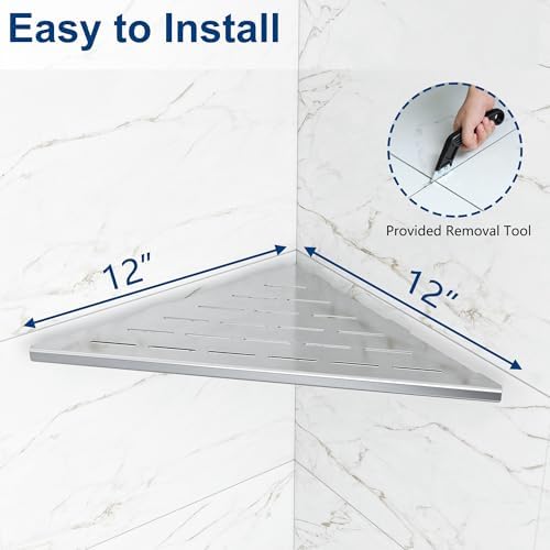 Qeke 12" Corner Shower Shelves 304 Stainless Steel, Brushed Nickel, 2 Pack