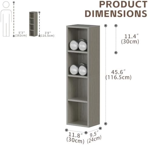 4-Tier Tall Narrow Bookshelf,Slim Bookcase with Open Cubes