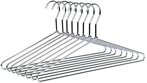 Amber Home 10 Pack Heavy Duty Metal Coat Hangers, Smooth Chrome Hangers