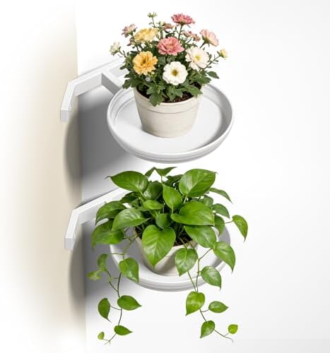 BXF Floating Plant Shelves for Wall Set of 2, Heavy Duty Matte White Corner Wall Planters for Indoor Plants, Minimalist 