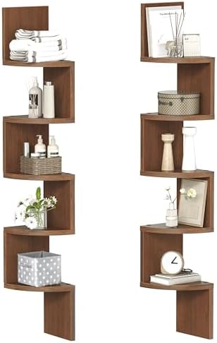 HOOBRO Corner Shelf Wall-Mounted, Set of 2 Floating Corner Shelves for Wall