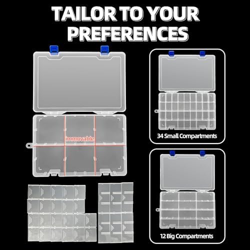 DUOFIRE Plastic Organizer Storage Box, Adjustable Divider 34 Grids, 1 Pack