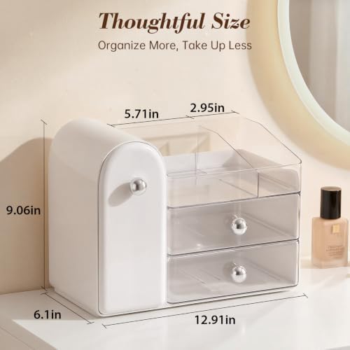 Delamu Large Makeup Organizer for Vanity, Closed Makeup Brush Holder, White