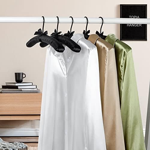 TOPIA HANGER Satin Padded Hangers for Women Clothing 17-inch 10 Pack Black