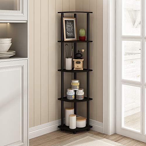 Furinno TURN-N-TUBE Corner Shelf, 5-Tier Corner Bookshelf, Open Storage Shelves, for Organization and Storage, Living Ro