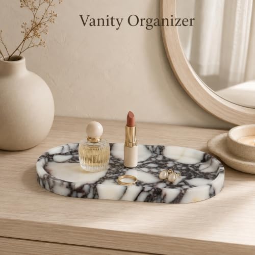 Oval Stone Vanity Tray for Perfume and Jewelry, 9.84 in