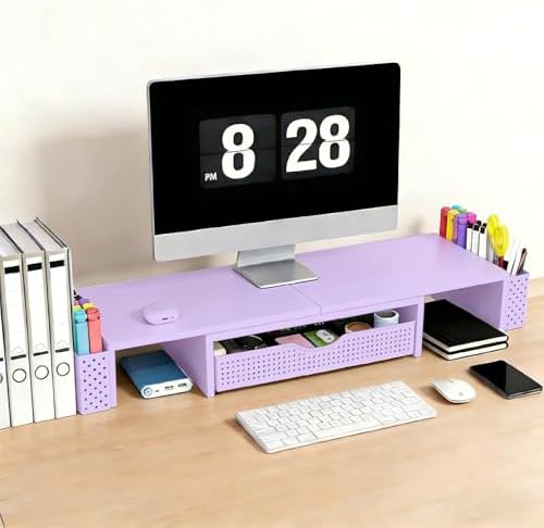 Spacrea Dual Monitor Stand Riser with Drawer and 2 Pen Holders